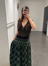 YANYAN KNITS Fall/Winter 2025: Wool plaid cropped sweater / mid-length skirt YYK-YYW25-1422-GW (Skirt: YYW25-2021)